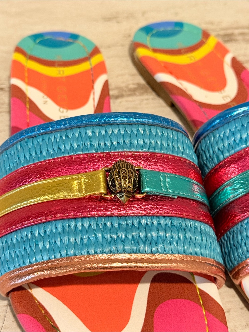 Kurt Geiger SOUTHBANK FLAT SLIDE RAFFIA SANDALS Multicolor New Size 38 - 7.5US - Picture 6 of 16